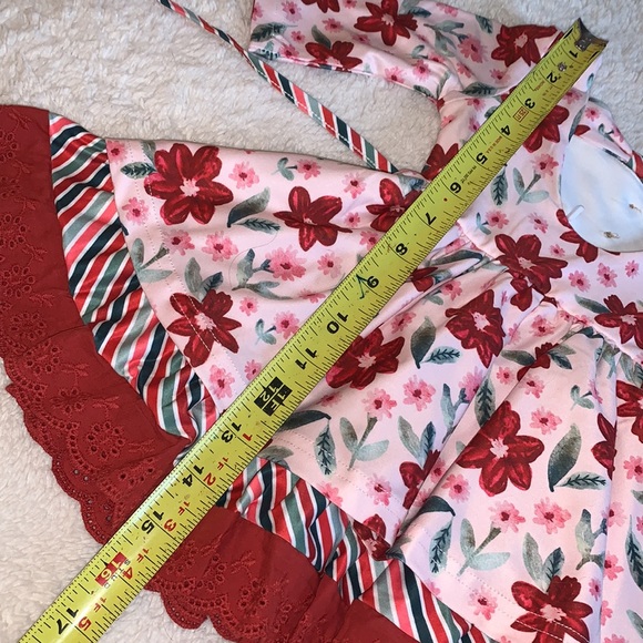 NWT Cheeky Plum Myra Dress 6-12M Poinsettia Parade Red & White Floral - Picture 9 of 12